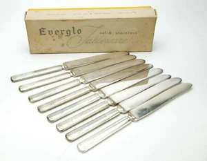 Antiques Everglo Solid Stainless Set Of Eight Tableware Knives. Sharp & Useful. - Imagen 1 de 3