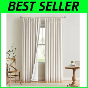 Natural Pinch Pleated Blackout Curtains 108" - Pack of 2 - Picture 1 of 11