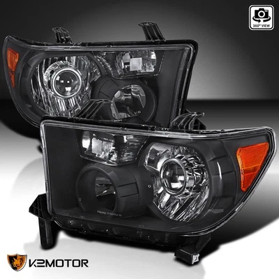 Black Fits 2007-2013 Toyota Tundra 2008-2014 Sequoia Projector Headlights Lamps - Image 1 of 4