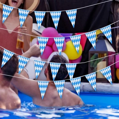 Oktoberfest Banderín Bávaro Banderín Azul y Blanco Cuadros Alemán Foto 1 de 4