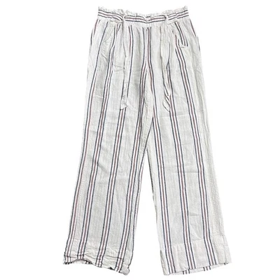 Pantalones informales medianos Jolt para mujer mezcla de lino a rayas pierna ancha con cordón Foto 1 de 4