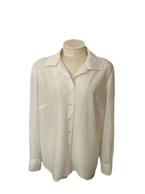 VTG 70’s/80’s Sheer Ivory Gold Lame Blouse Estim. L/XL (45” Bust) - Image 1 of 4