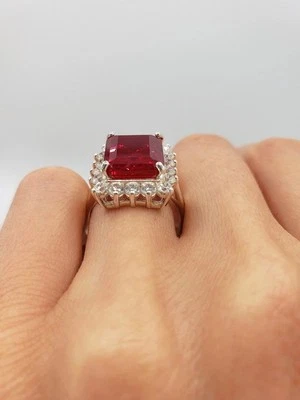 6.80 Ct Emerald Cut Natural Ruby Diamond Engagement Ring 14K White Gold Size 7 - Image 1 of 4
