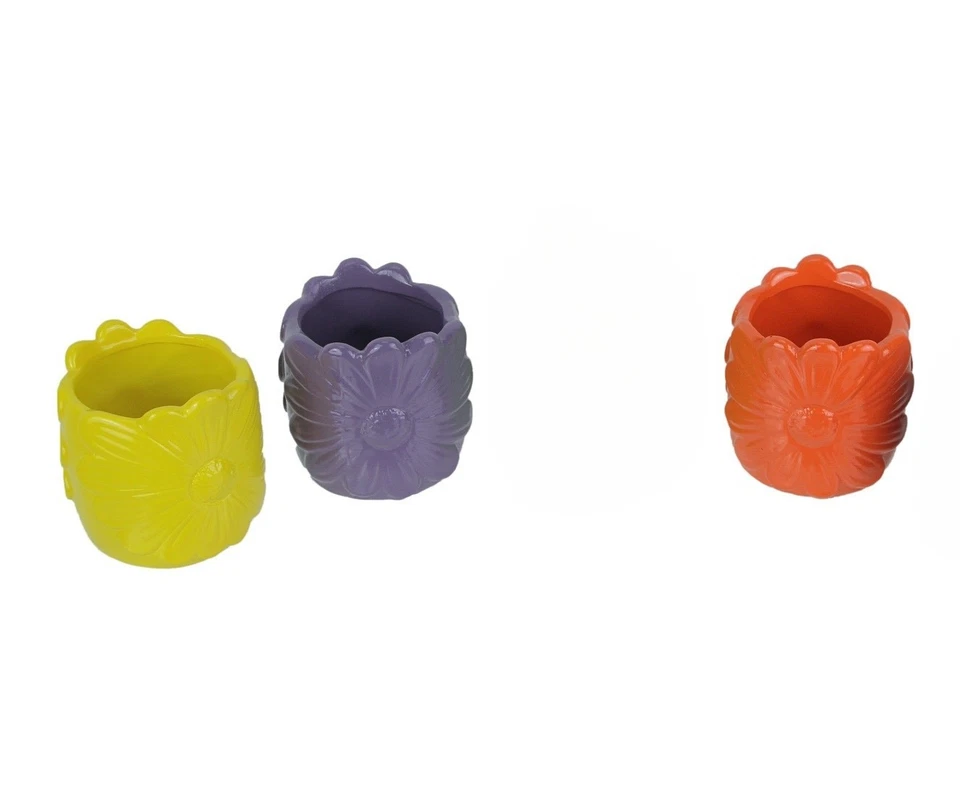 Juego de 3 jarrones de cerámica multicolor pequeña maceta de jardín decoración artística Foto 1 de 1