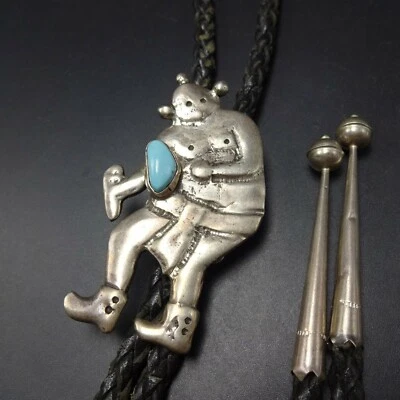 Corbata BOLO TURQUESA JOHN HORNBEK de plata esterlina fundida MUDHEAD KACHINA Koyemsi Foto 1 de 4