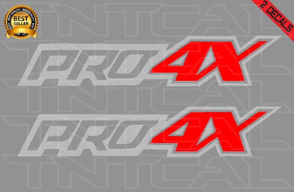 PRO-4X Decal Set Fits: Nissan Titan Truck Bedside Vinyl Sticker Silver/Red - Image 1 of 1