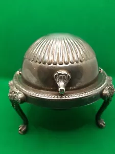 antique victorian Butter Cloche Bell Keeper Silver Plate Lions 1880s caviar - Picture 1 of 7
