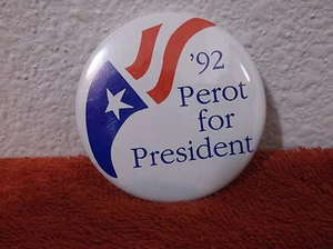 VINTAGE '92 PEROT for PRESIDENT METAL 2.25" PIN BACK PIN 1992.MINT NEVER USED - Bild 1 von 2