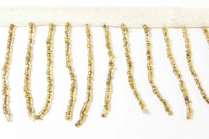 Lámpara de baile de cinta de sarga con flecos antiguos oro transparente cuentas-1 yarda - Imagen 1 de 3