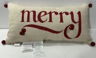 Almohada lumbar Pottery Barn Merry Jingle Bells vacaciones Navidad yute 12x24 Foto 1 de 4
