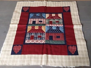 Hand Quilted Sewn Quilt Block Needs Binding Houses Country Folk 17x17 - Picture 1 of 5