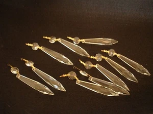 VINTAGE~10~CRYSTAL CHANDELIER PENDANTS PRISMS~2 PC W/ORNATE HANGER~REPLACEMENT - Picture 1 of 4