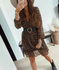 Zara Brown Dress Floreale Print Bloggers Size S SMALL UK 8 - Foto 1 di 1