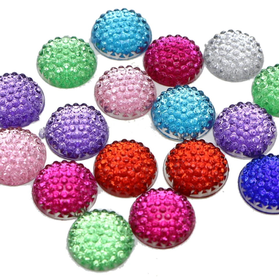 100 pedras de cabochão de strass redondas pontilhadas de resina cor mista 12 mm - Imagem 1 de 4