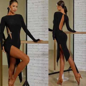 Latin Dance Dress Latin Dress Black Dress Rumba Dresses Woman Back Cut Out - Foto 1 di 13