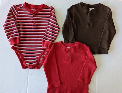 3 Pc's Boy's 24 Months 1 Thermal One Piece 2 Thermal Shirts Red Gray Brown - Image 1 of 4
