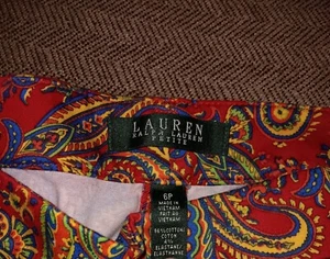 Lauren Ralph Lauren Size 6 Red Paisley Print Straight Leg Pants Boho Psychedelic - Picture 1 of 2