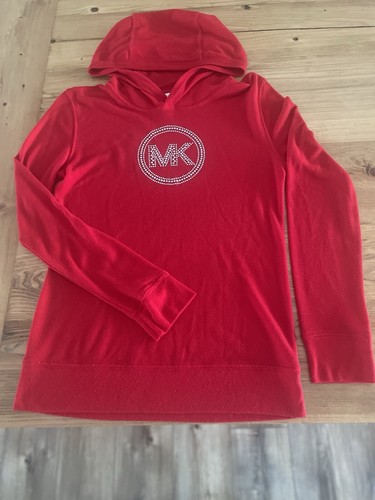 Felpa con cappuccio Michael Kors MK rossa argento borchie logo Bling maglione leggero piccola