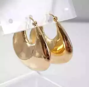 14K Yellow Gold Plated Delicate Vintage Estate Women Chunky Huggie Hoop Earrings - Picture 1 of 7