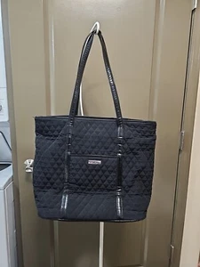 Vera Bradley Trimmed Tote Classic Black Microfiber Faux Leather Trim 13 X 18 - Picture 1 of 10