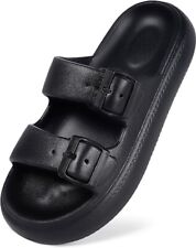 Black Unisex Double Buckle Sandals Slides Flip Flops Cloud Slippers UK Size 10.5
