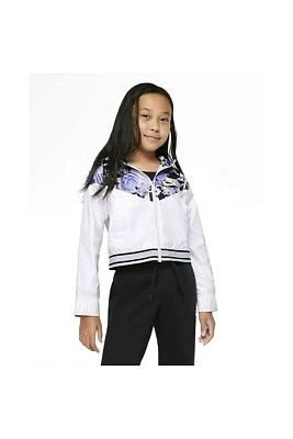 $65 Nike Sportswear Girls White Zip Windrunner Lightweight Jacket CU8204 - LARGE - Image 1 of 4
