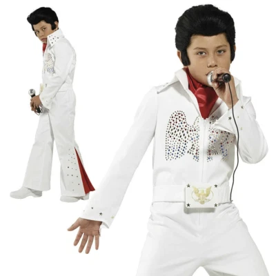 Fantasia masculina Elvis Presley infantil rock n roll estrela rei vestido fantasia criança idade 4-12 - Imagem 1 de 2