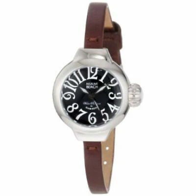 NEW Glam Rock MBD27065 Beautiful Miami Beach Art Black Dial Brown Leather Watch - Image 1 of 4
