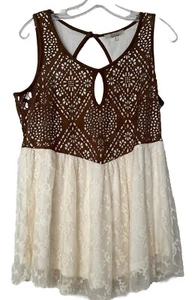 Damen Western Tank Top Bluse Gr. M Rüschenbluse Spitze Schlüsselloch braun creme - Bild 1 von 13