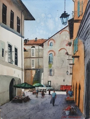 Original Painting in Watercolor "Saluzzo, Italy” 16"x 12" NOT A PRINT - image 1 of 4