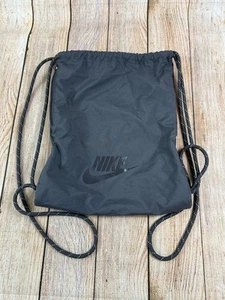 Nike Gray Logo Drawstring Bag Sports Travel Gym Sack Pack Side Zipper - Picture 1 of 6