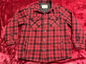 Merona Lined Plaid Red Black Thick Flannel Workwear Western Shacket Shirt XL - Picture 1 of 15