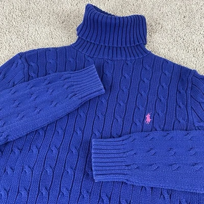 Suéter Vintage Polo Ralph Lauren Mujer Grande Tejido con Cable Azul Cuello Alto F49 Foto 1 de 4