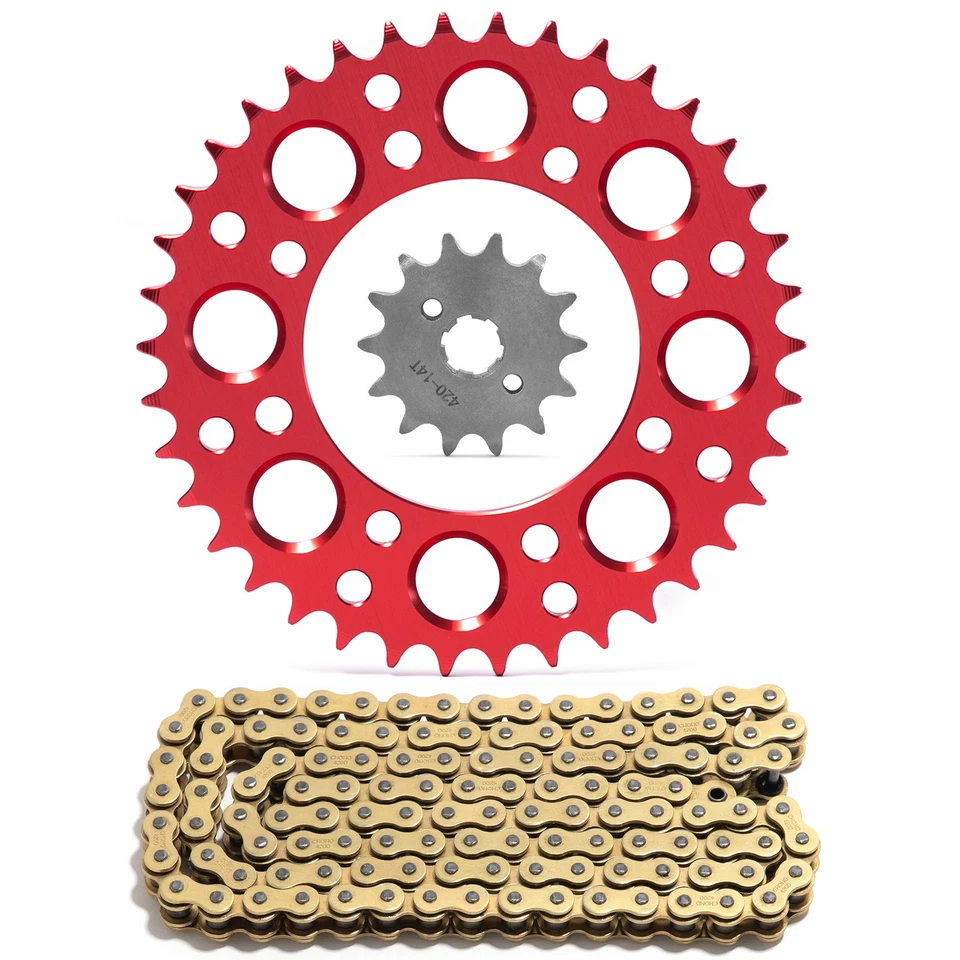 420 Pitch 14T Steel 38 Tooth Aluminum Sprocket Chain Kit for Honda XR70 CRF110 — 第 1/4 张图片