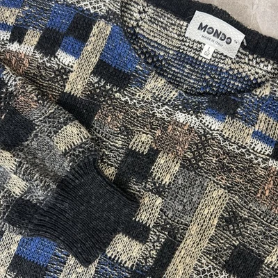Suéter Tejido Italiano Mondo Años 80 De Colección Para Hombres Geométrico Cuello Redondo Pullover Grande Foto 1 de 4