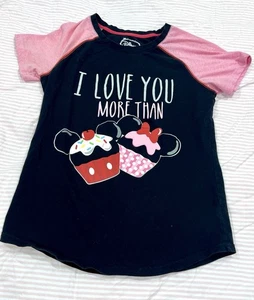 Disney Minnie Mouse Mickey T-shirt Women S Black Graphic Print Logo Cupcakes - Picture 1 of 5
