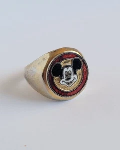 Vintage 1950s Adjustable Mickey Mouse Club Enamel & Gold Tone Ring RARE - Picture 1 of 9