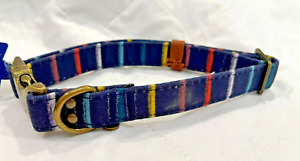 Dog Collar Navy Blue with multi colored Stripes adj by Top paw 14 to 20"
