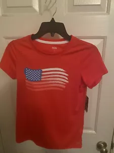 NWT new Red USA America Flag T-shirt Girls kids Youth Large patriotic gift - Picture 1 of 5