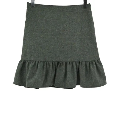 Falda ANN MASHBURN Mujer Talla S Lana Volantes Verde Negro Espiga Mini Foto 1 de 4