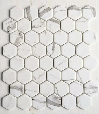 2" Calacatta Hexagon Glass Mosaic Wall and Floor Tile - Image 1 of 3