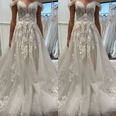 Sexy Princess Wedding Dresses Off Shoulder Backless Lace Appliques Bridal Gowns - Image 1 of 4