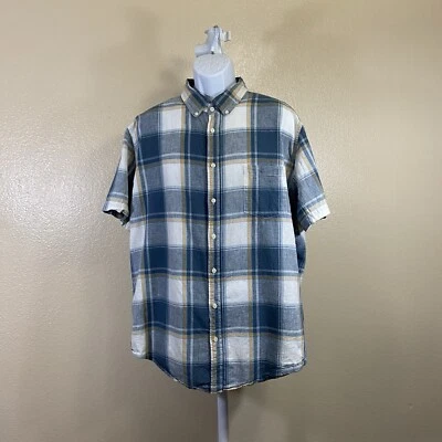 Merona Button Up Shirt Mens XXL Multicolor Plaid Short Sleeve Linen Cotton - Image 1 of 4