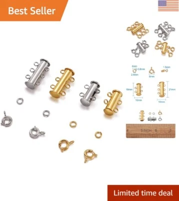 Chic Brass 2-3 Strand Slide Locks with Jump Rings & Classy Spring Clasps - 60pcs - Image 1 of 4