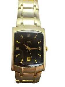 LUXE Diamond Wristwatch Mens Japan Movement Gold Plated Stainless ZRT5024 - Picture 1 of 9