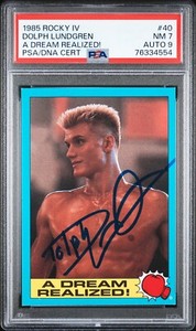 DOLPH LUNDGREN 1985 TOPPS ROCKY IV SIGNED ROOKIE CARD - PSA 7 w/ 9 AUTO
