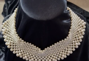 Vintage Faux Pearl 14" Wide Collar Choker Necklace CLEOPATRA STYLE & DAILY SHIPP - Picture 1 of 9