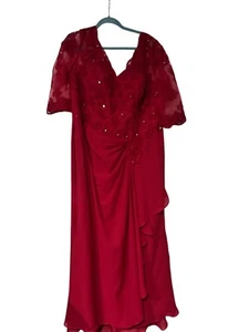 Elegant Red Evening Gown With Beaded Lace Overlay & Sheer Sleeves 20W NWOT - Picture 1 of 10