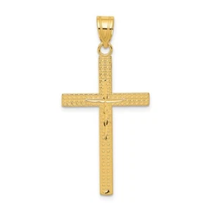 Real 14kt Yellow Gold Diamond-cut Latin Cross Pendant - Picture 1 of 5