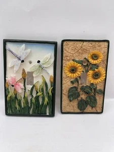Vintage Kitch 3D resin dragon fly and sunflower light switch cover.  - Bild 1 von 9